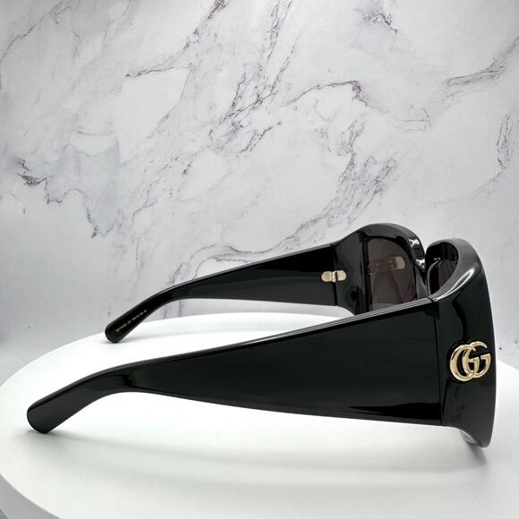 New GUCCI Sunglasses Wrap Square Black Gold Metal GG 55-16-130mm Authentic Gucci main image 7
